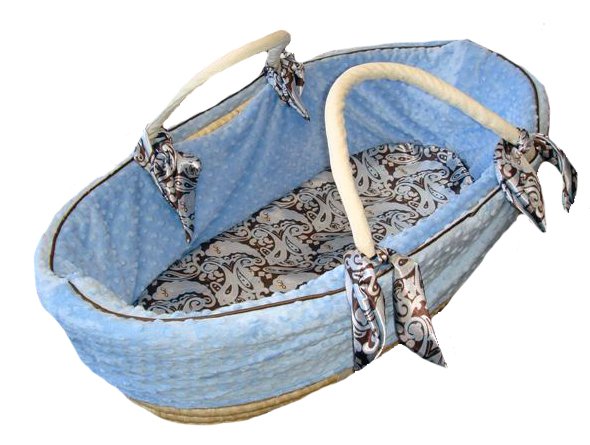 Satin Paisley Moses Basket - Blue-moses, basket, sleep, travel, bed, crib