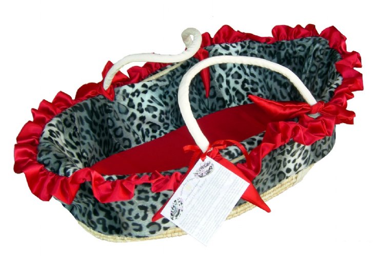 Snow Leopard Moses Basket - Red-moses, basket, sleep, travel, bed, crib