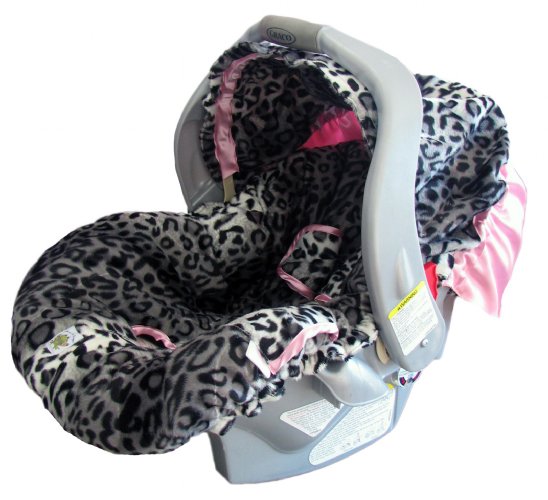 Snow Leopard Infant Cat Cover, Pink Cheetah Print Car Seat Covers